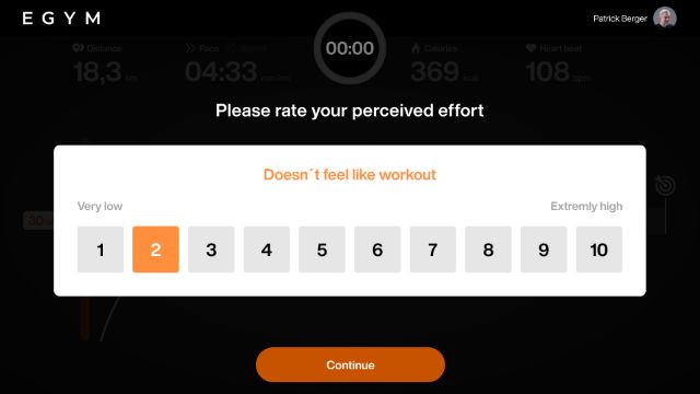 Effort rating scale from 1 to 10 used to indicate perceived exertion during the Cardio Test.